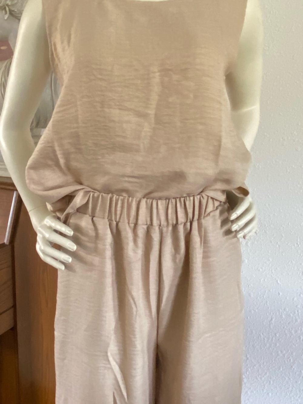 Sleeveless Wide-Leg Jumpsuit in Light Taupe - Picture 5 of 6
